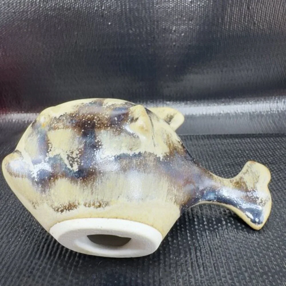 Vintage Hand Made Stoneware Pottery Piranha Fish Figurine Brown Glaze Figure VTG